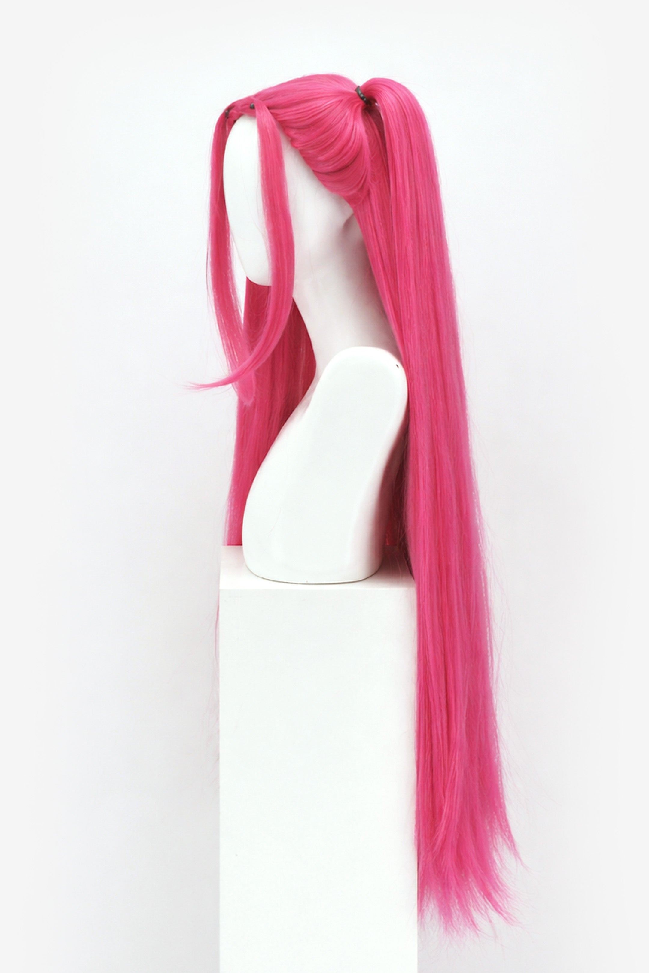 Long Bright Pink wig with Ponies
