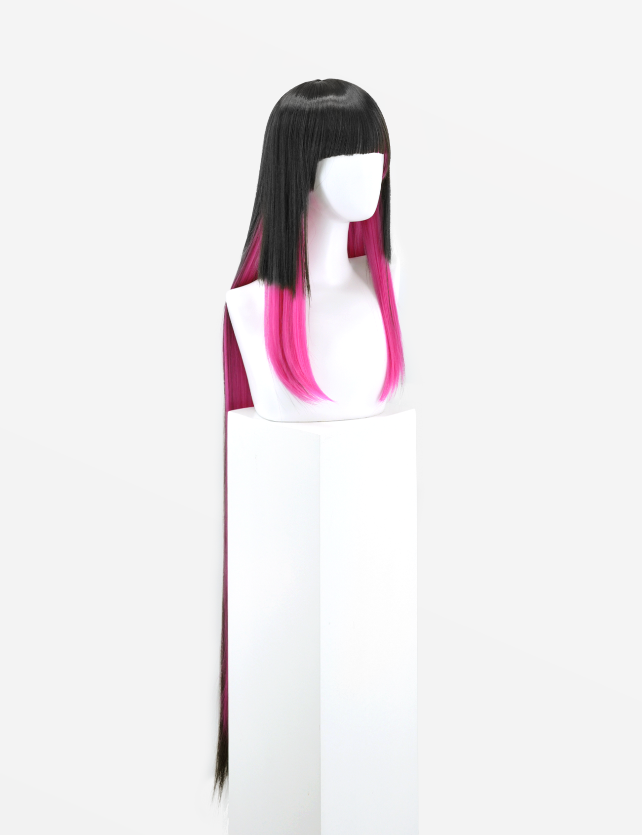 BLACK/PINK WIG WITH STRAIGHT FRINGE