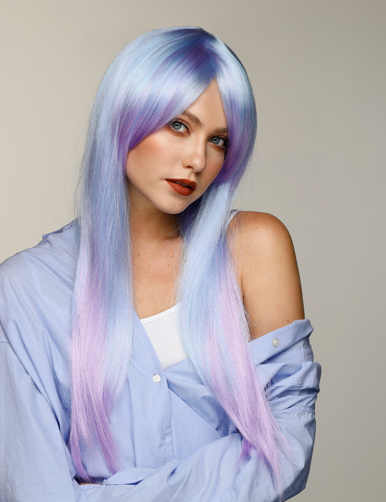 LONG WIG - AQUA/LILAC