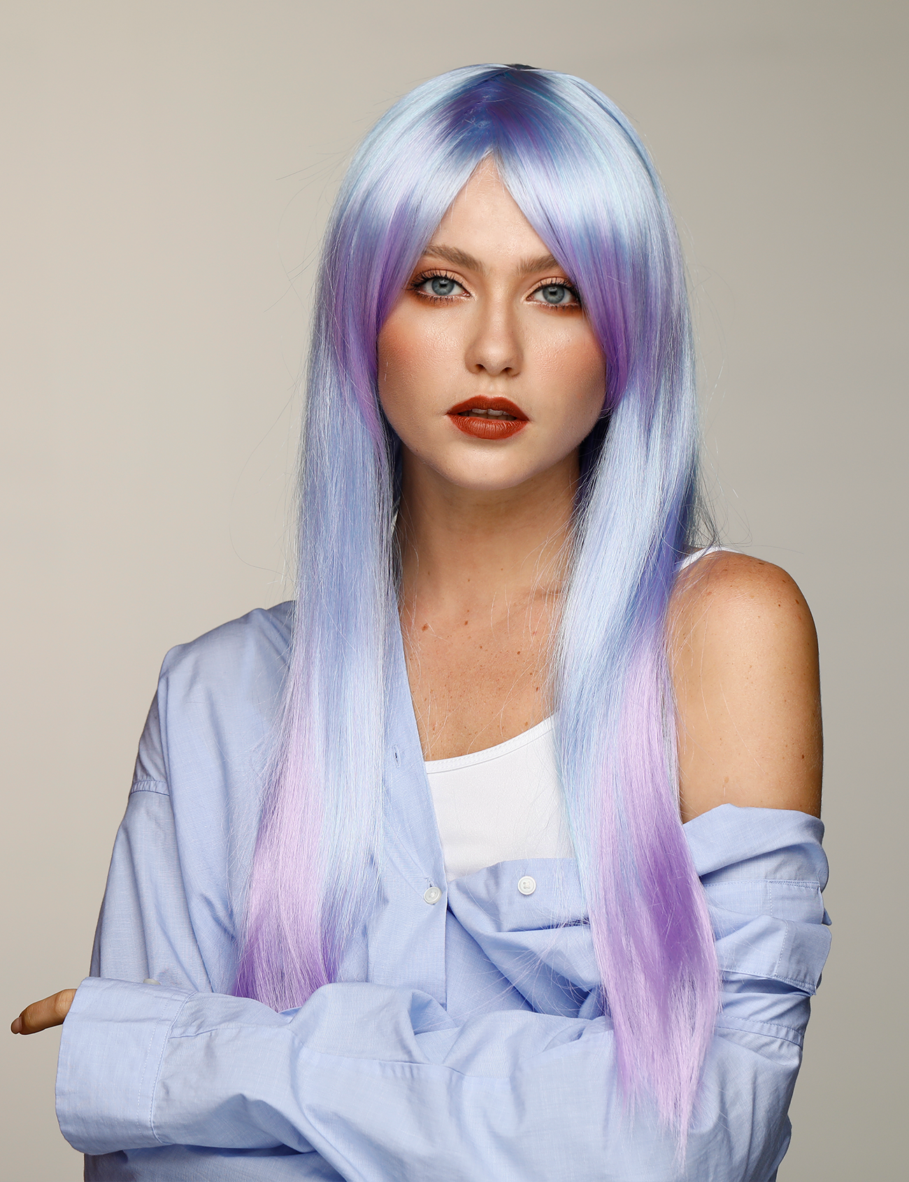 LONG WIG - AQUA/LILAC