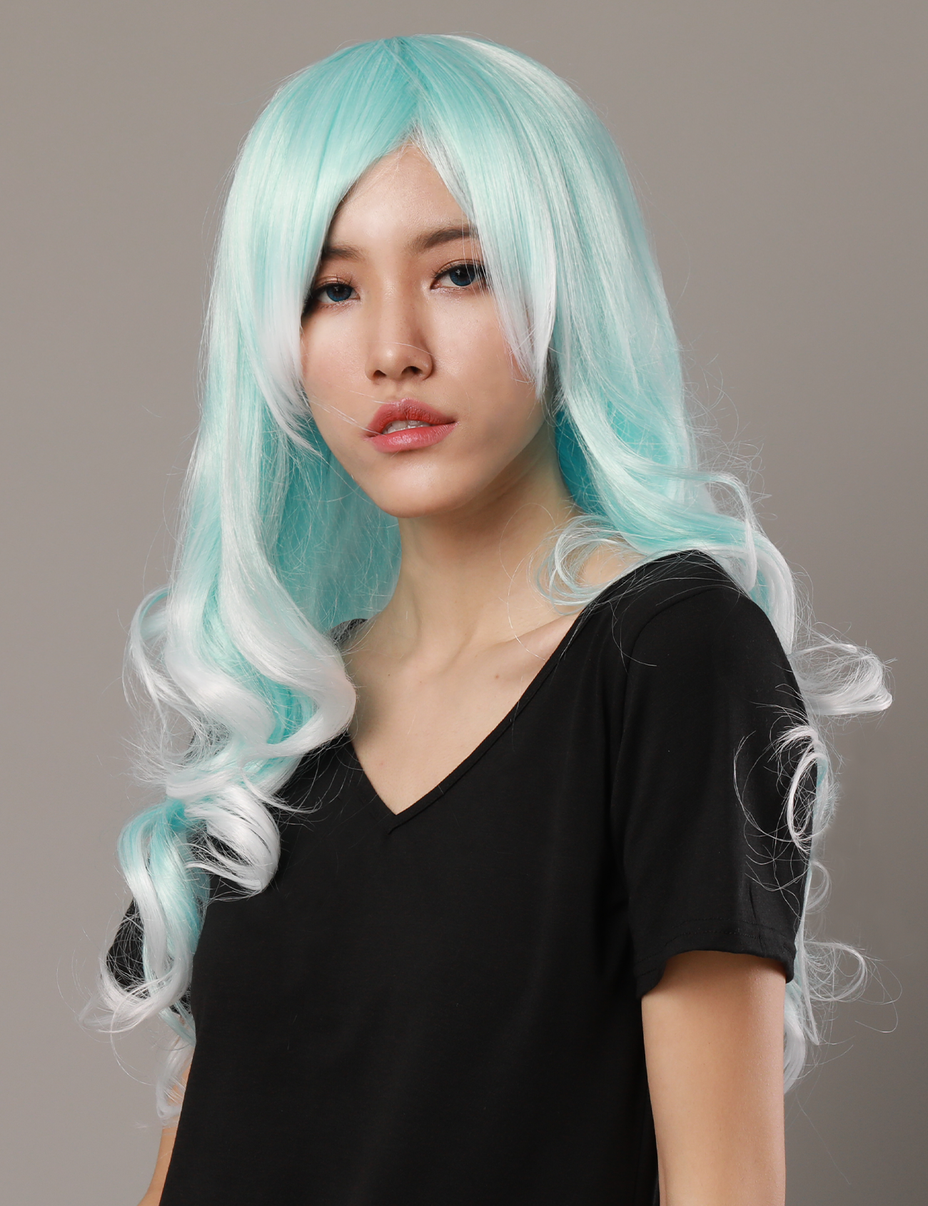 WAVY WIG - AQUA/WHITE